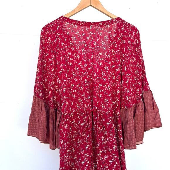 Nightcap Clothing Reversible Bohemian Boho Maxi Dress Red Ruffles Victorian 1 S - Picture 8 of 14
